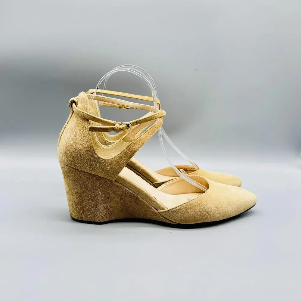 Cole Haan Shoes Womens 9.5 Brown Suede Grand OS Wedge Pumps Ankle Strap Pointed